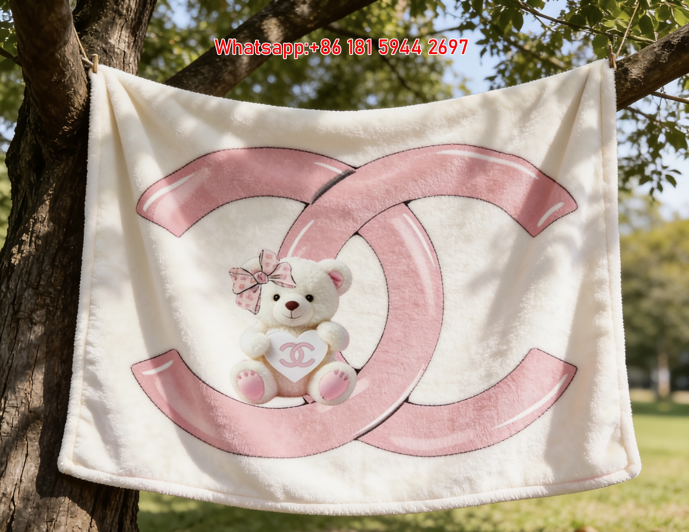 Chanel Cute Bear Print Flannel Throw Blanket IMG_7041